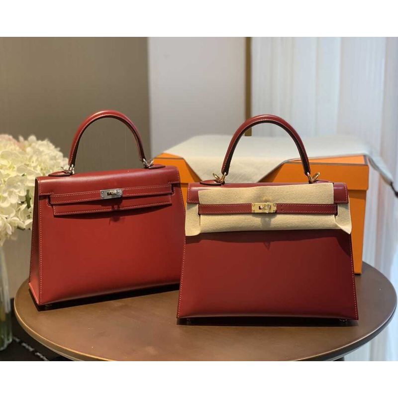 H**mes kelly 28 rouge h sellier sombrero silver hardware red