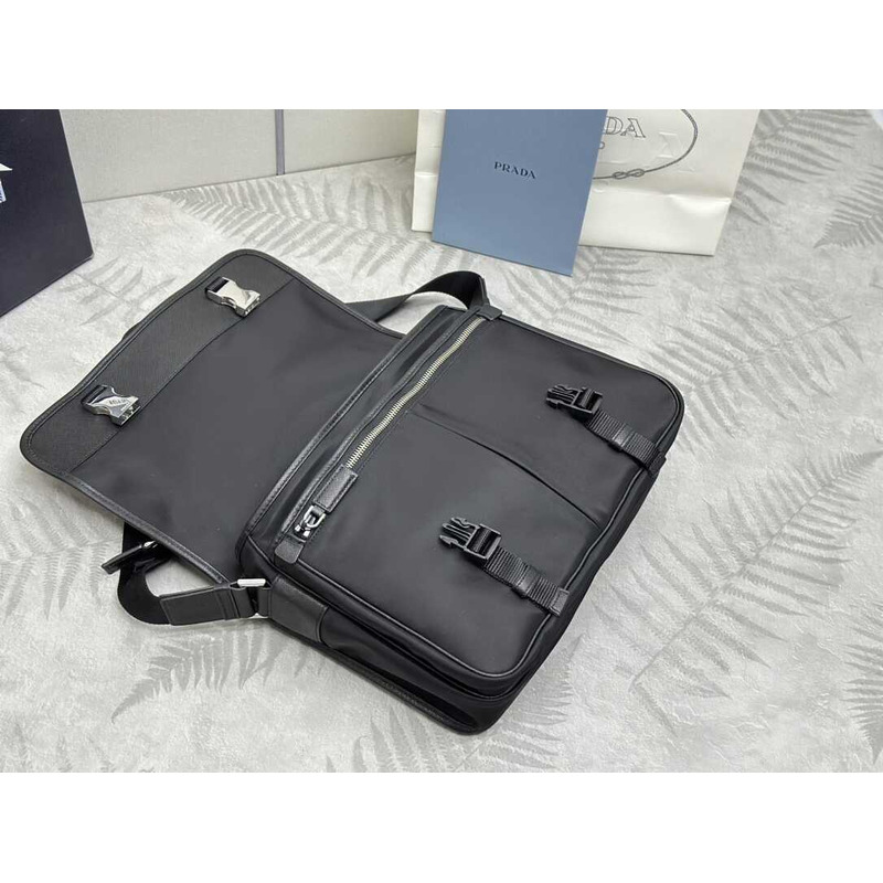 Pra*a re-nylon and saffiano leather shoulder bag black
