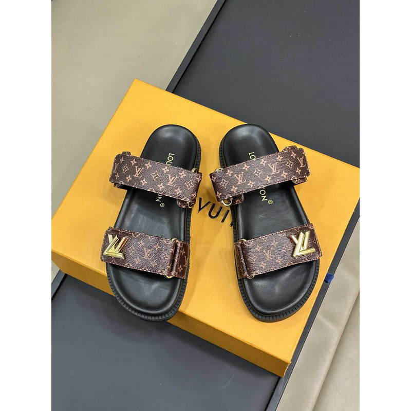 l**is V*t*n monogram lv flat sandals brown/black