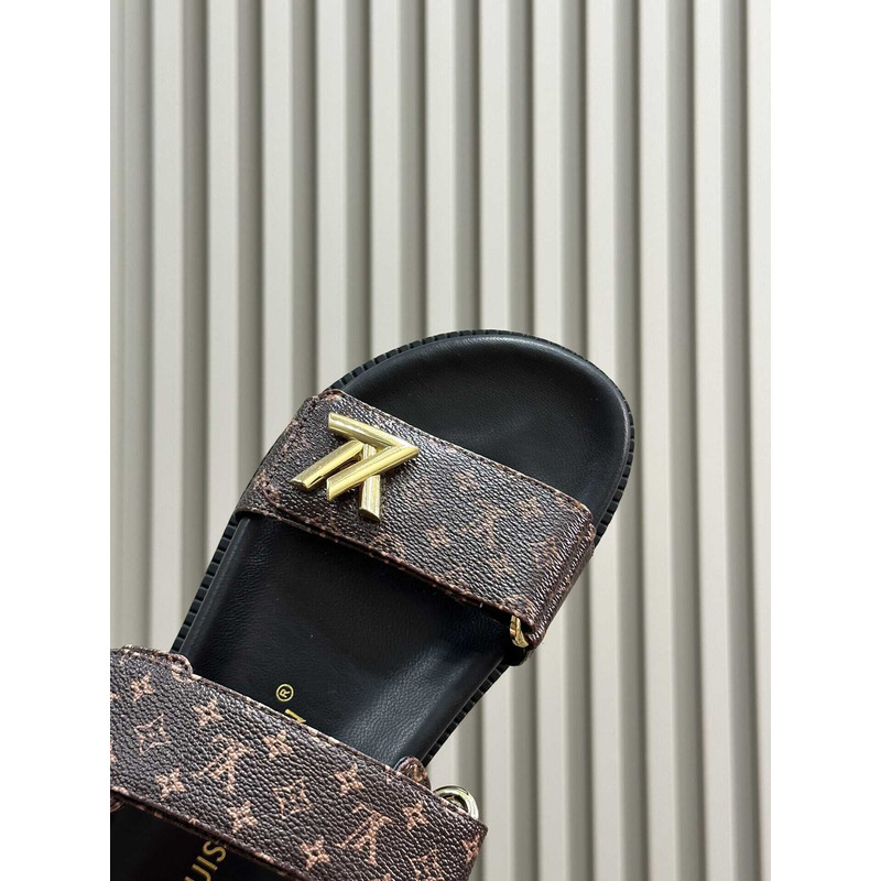 l**is V*t*n monogram lv flat sandals brown/black