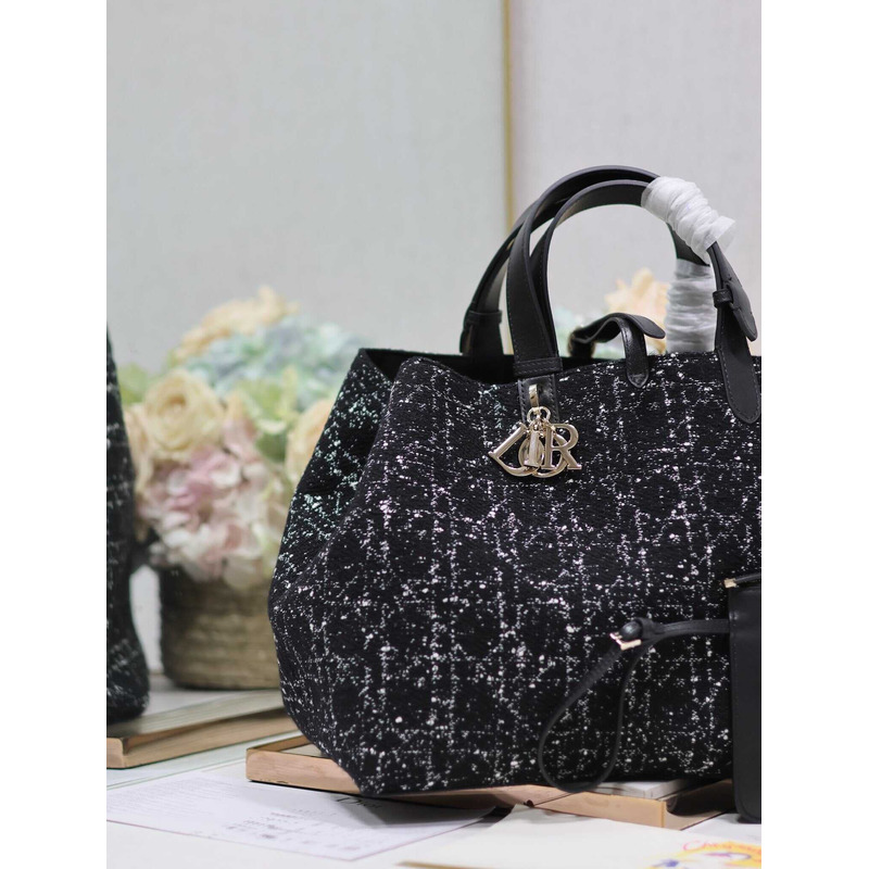 D*or large toujours bag black cannage tweed