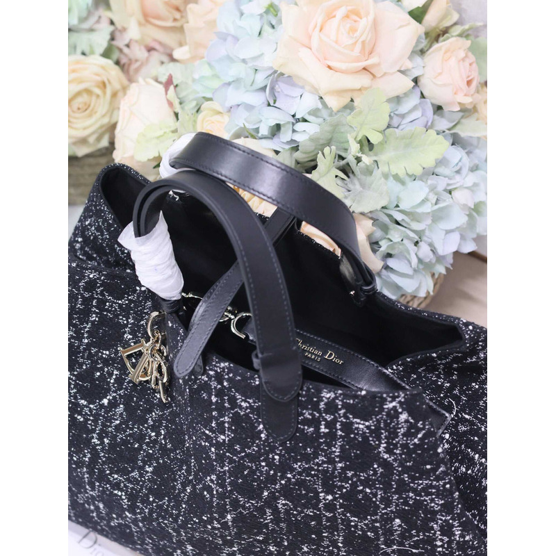 D*or large toujours bag black cannage tweed