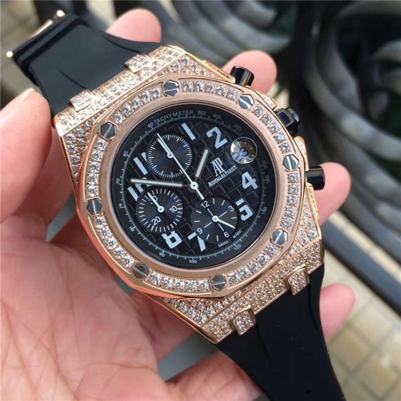Amiri Audemars Piguet Royal Oak Offshore Jewelly Mens Black Strap Black Dial Watch