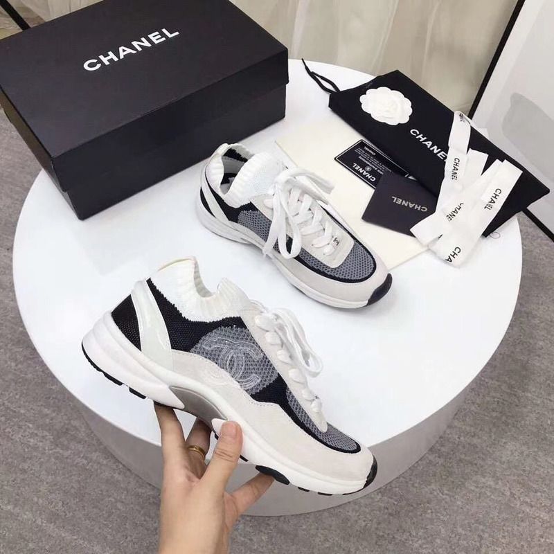 Ch*el fabric & suede calfskin sneaker