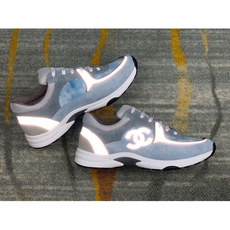 Ch*el sneakers suede nylon reflective