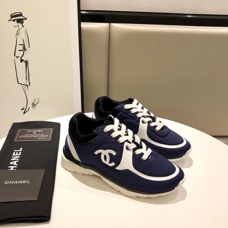 Ch*el suede calfskin sneakers in blue/white
