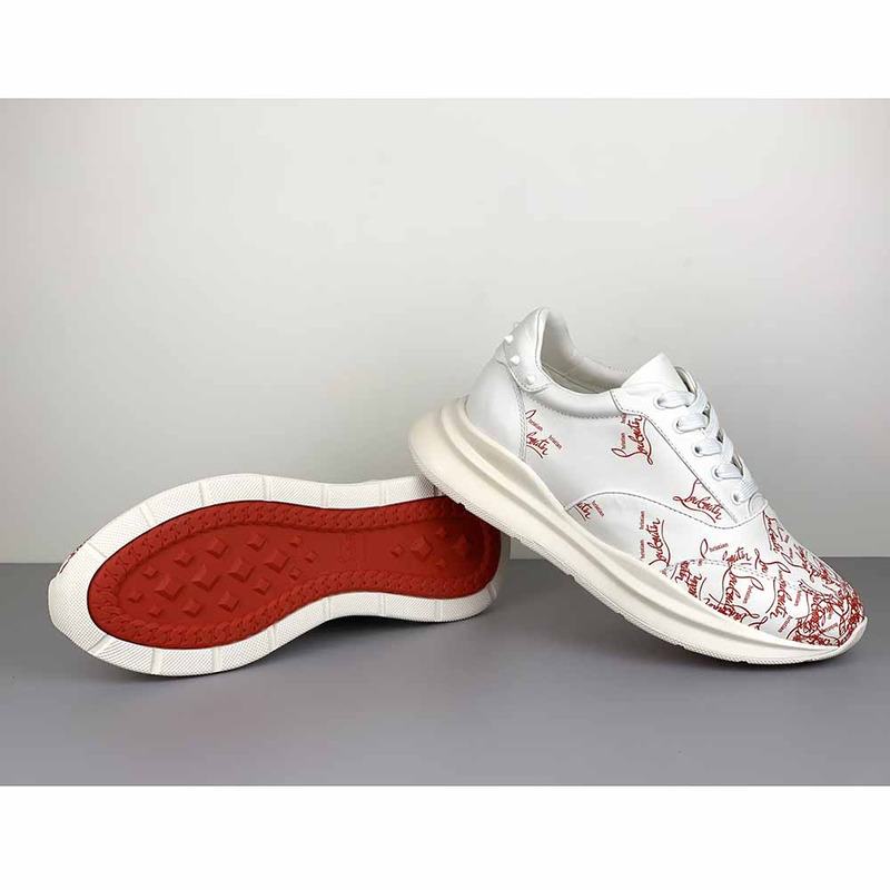 Ch**an louboutin red logo sneakers in white