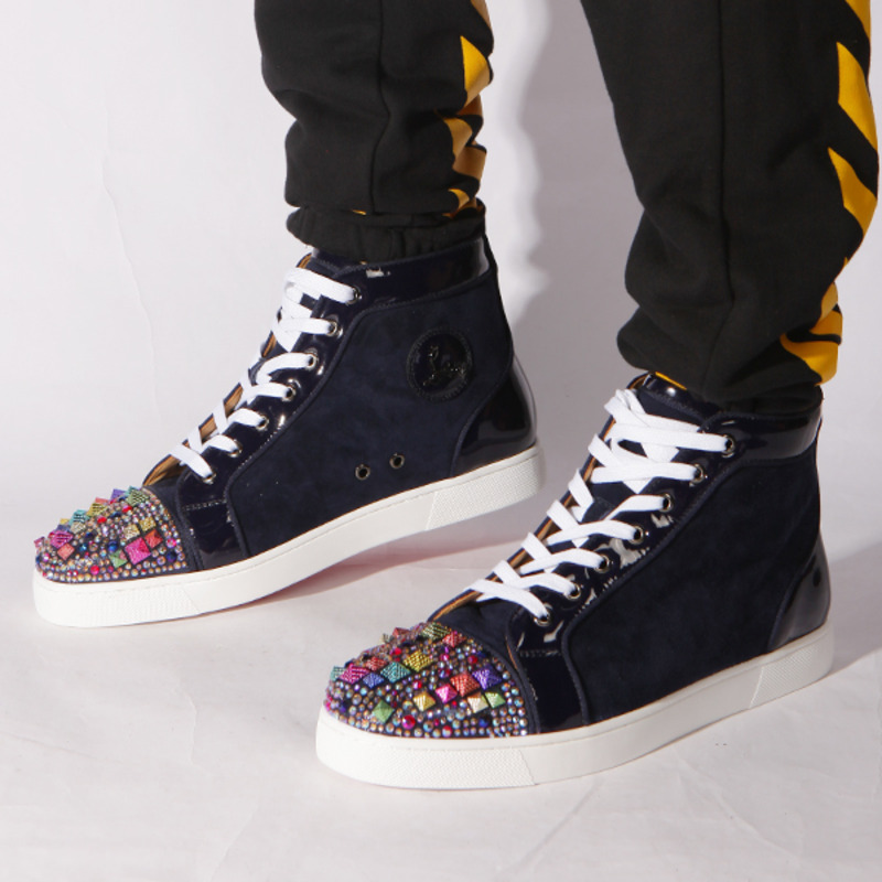 [made  to order] ch**an louboutin S*per perfect blue mixkeol**is flat suede & patent leather trainers