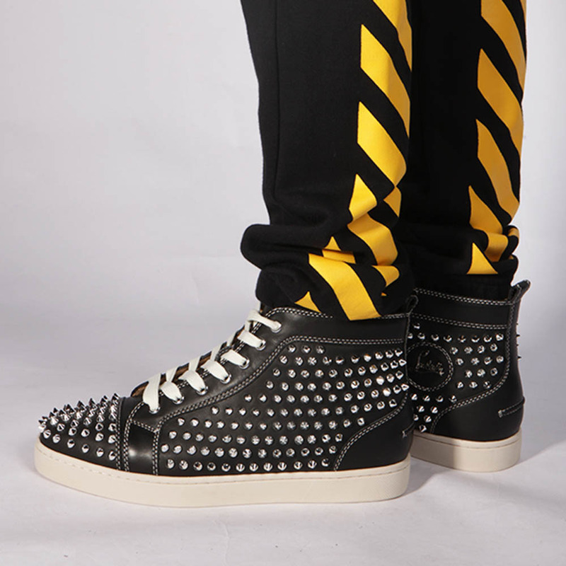 made-to-order!!! Ch**an louboutin limited version l**is silver spikes sneakers black