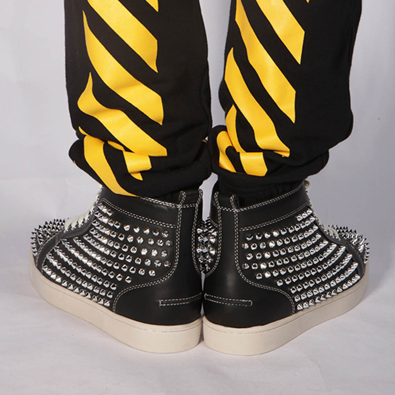 made-to-order!!! Ch**an louboutin limited version l**is silver spikes sneakers black