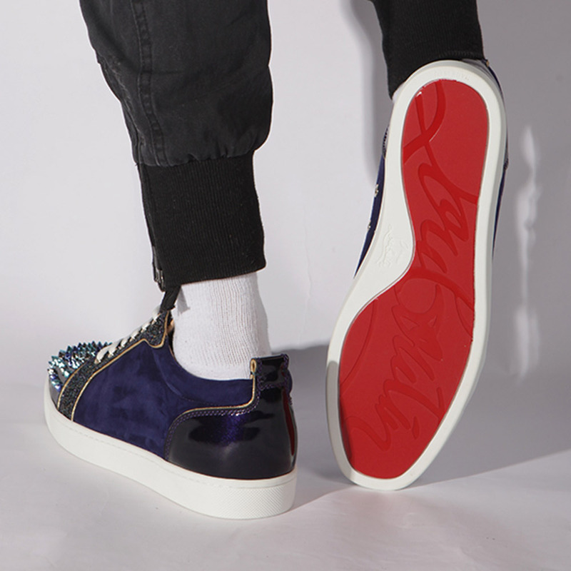 [updated]made-to-order! Ch**an louboutin  limited version l**is junior spikes suede aliglitter blue