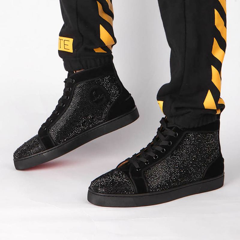 large stock!!! ch**an louboutin S*per perfect l**is strass black men''s flat sneakers