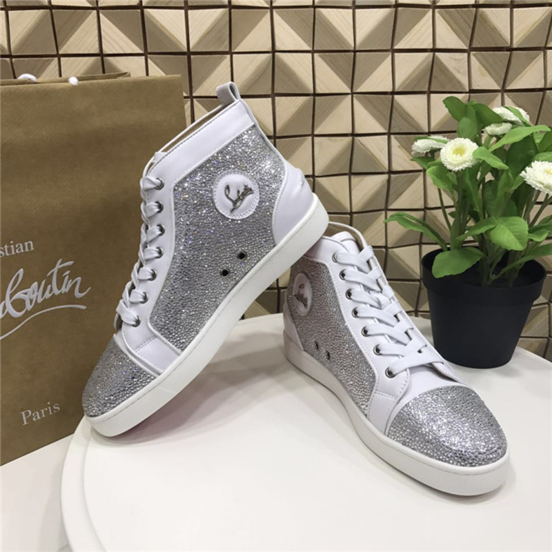 large stock!!! ch**an louboutin S*per perfect ch**an louboutin galaxtidude silver strass l**is sneakers