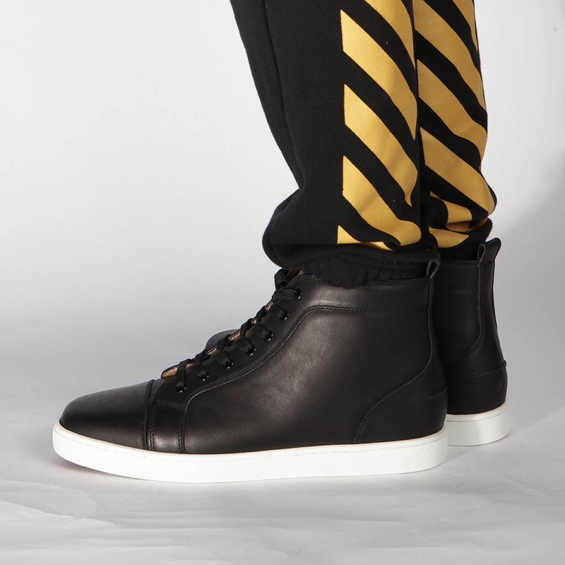 made-to-order!!! Ch**an louboutin limited version l**is flat mens high top leather sneakers black