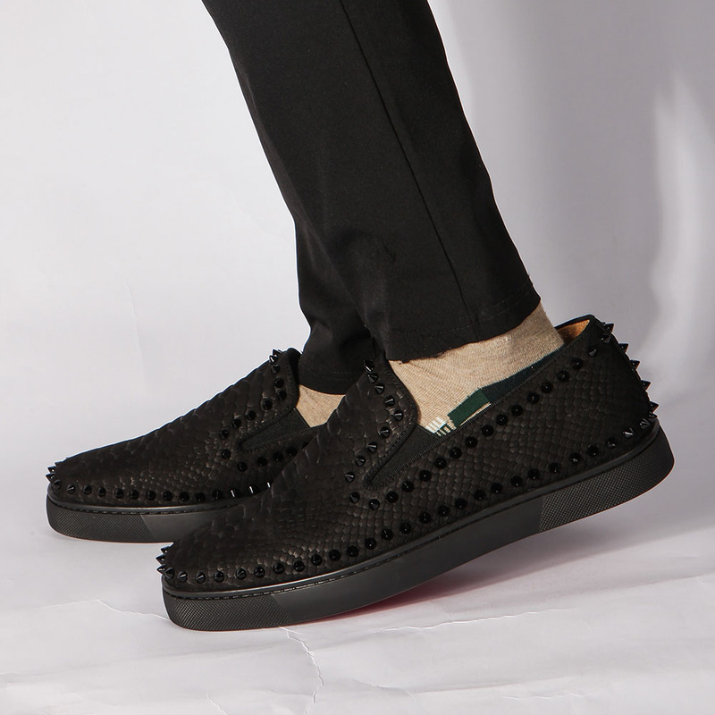[made  to order] ch**an louboutin S*per perfect pik boat python skin flats in black