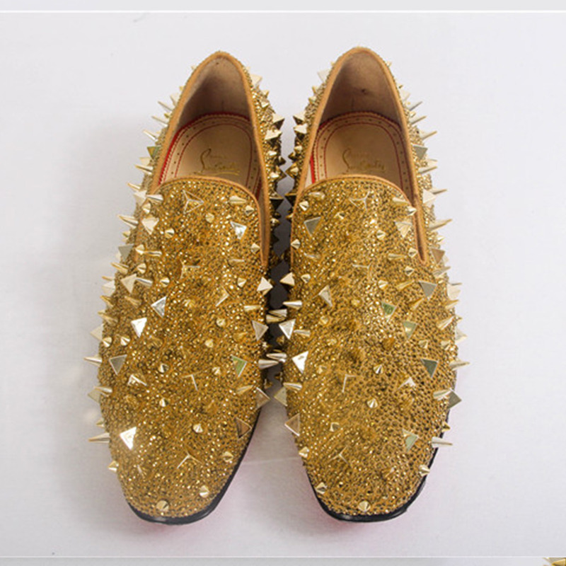 made to order!!! ch**an louboutin S*per perfect gold spikes loafers