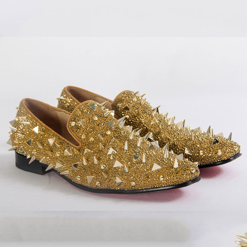 made to order!!! ch**an louboutin S*per perfect gold spikes loafers