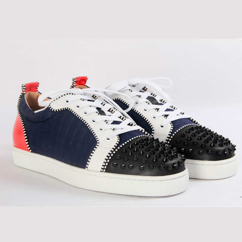 [made  to order] ch**an louboutin S*per perfect l**is junior men flat low top leather black spike sneaker