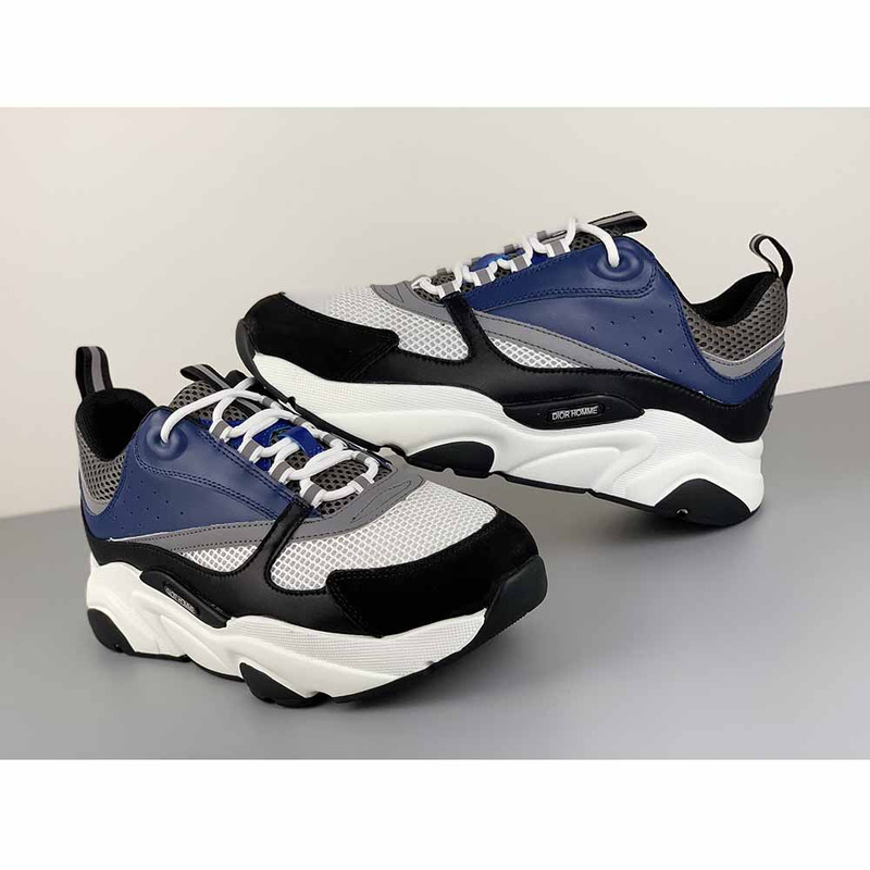 D*or "b22" sneaker in grey technical knit and white, blue calfskin