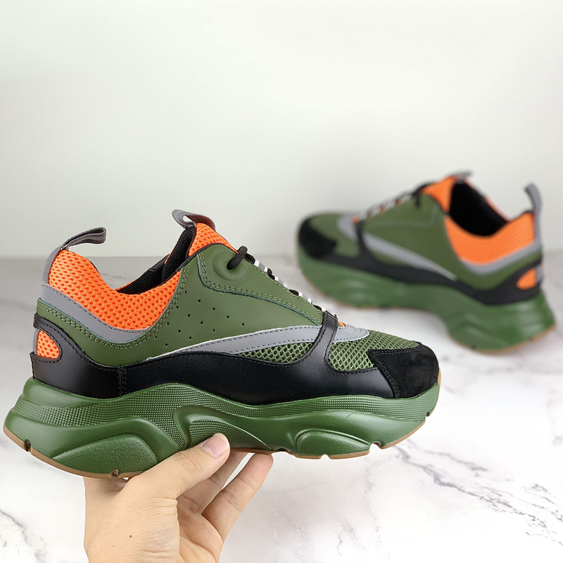 D*or "b22" sneaker in orange technical knit and black, gray and green calfskin