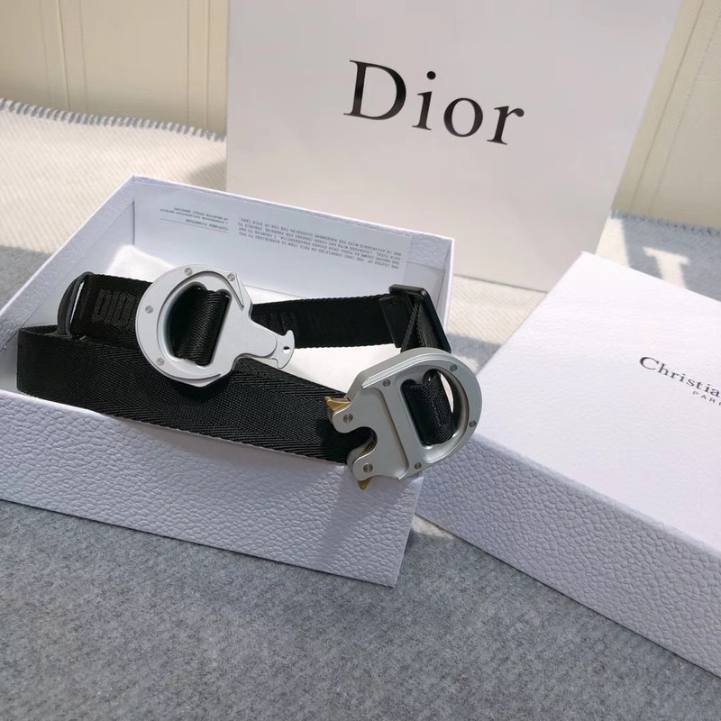 D*or black cotton canvas belt with silver buckle