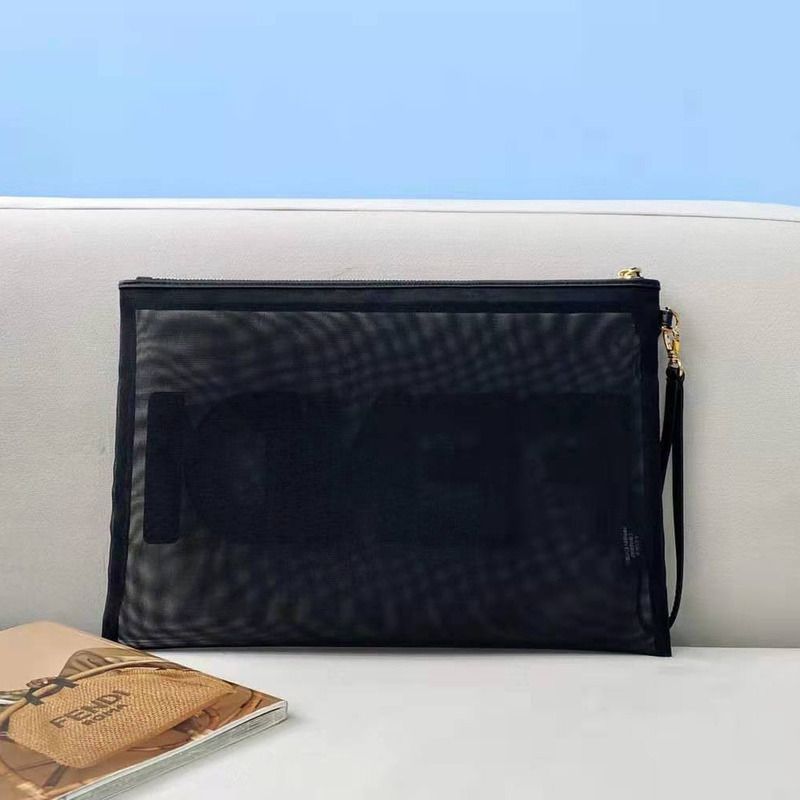 F**di mesh large flat pouch black