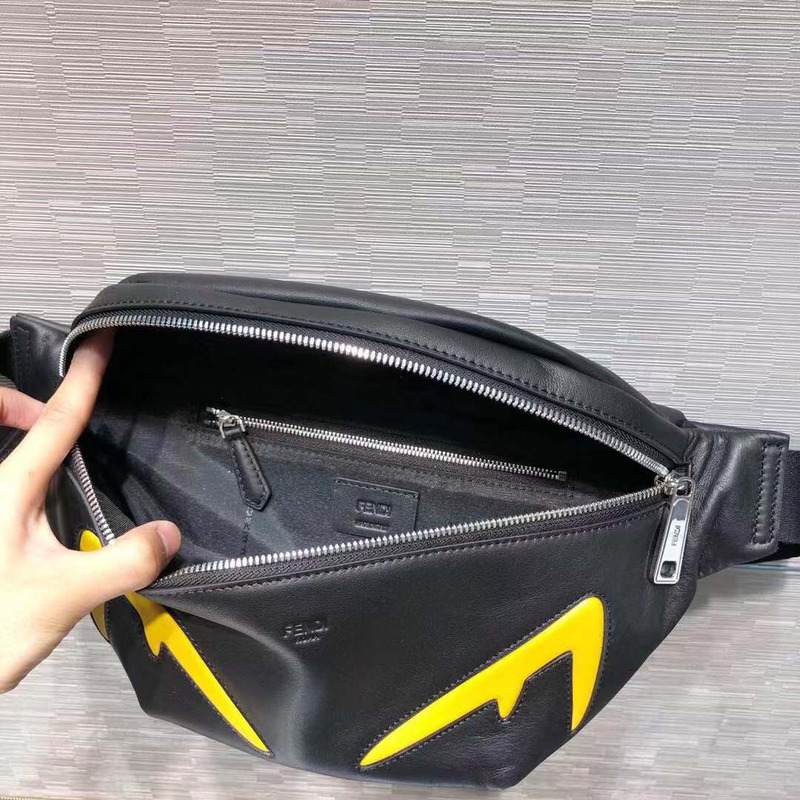 F**di black leather belt bag