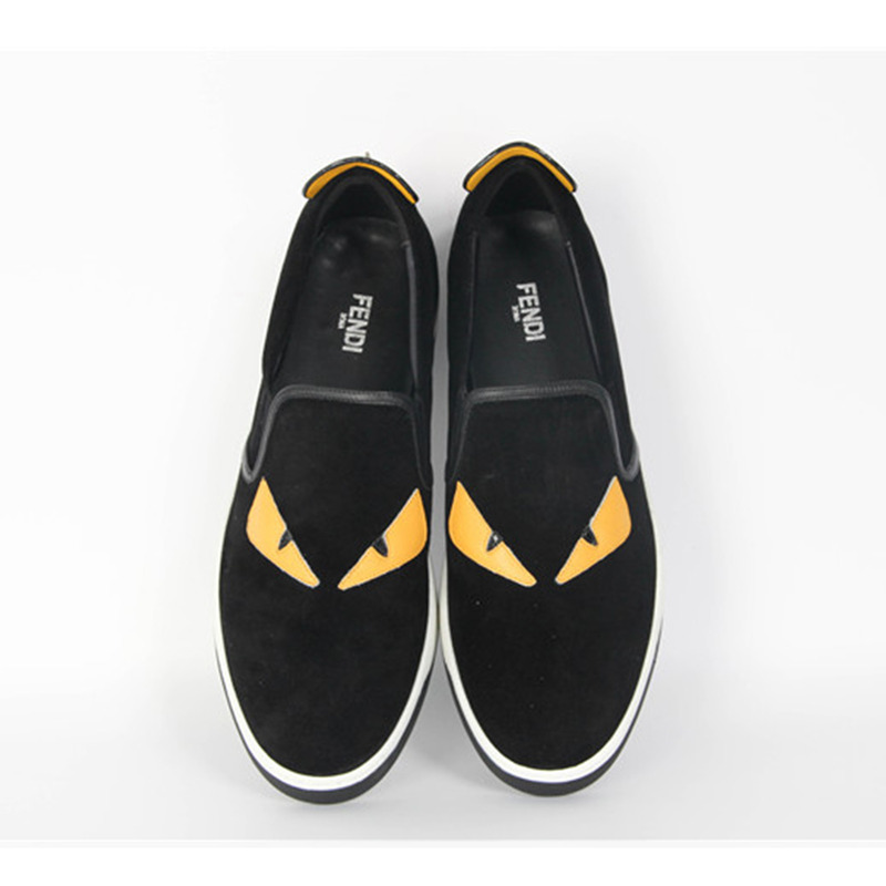 F**di spiked bag bugs slip-on sneaker in black split-leather calfskin