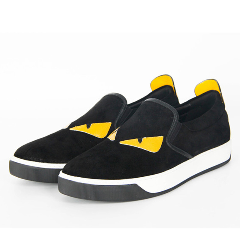 F**di spiked bag bugs slip-on sneaker in black split-leather calfskin