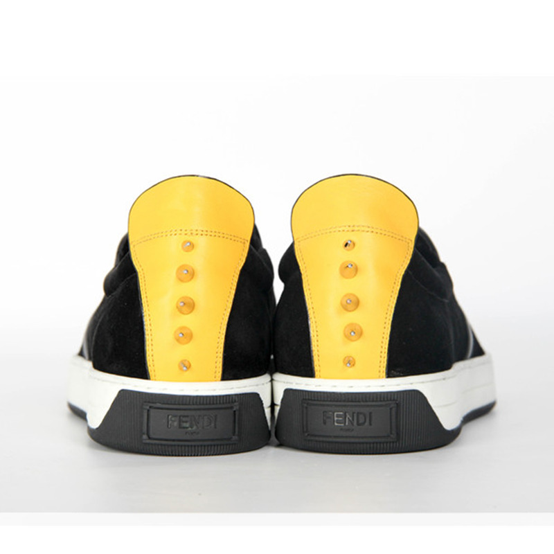 F**di spiked bag bugs slip-on sneaker in black split-leather calfskin