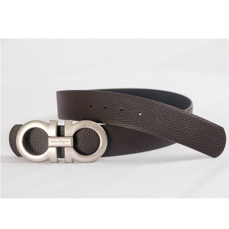 Ferragamo Reversible and Adustable Belt Silver Big Buckle Brown Red