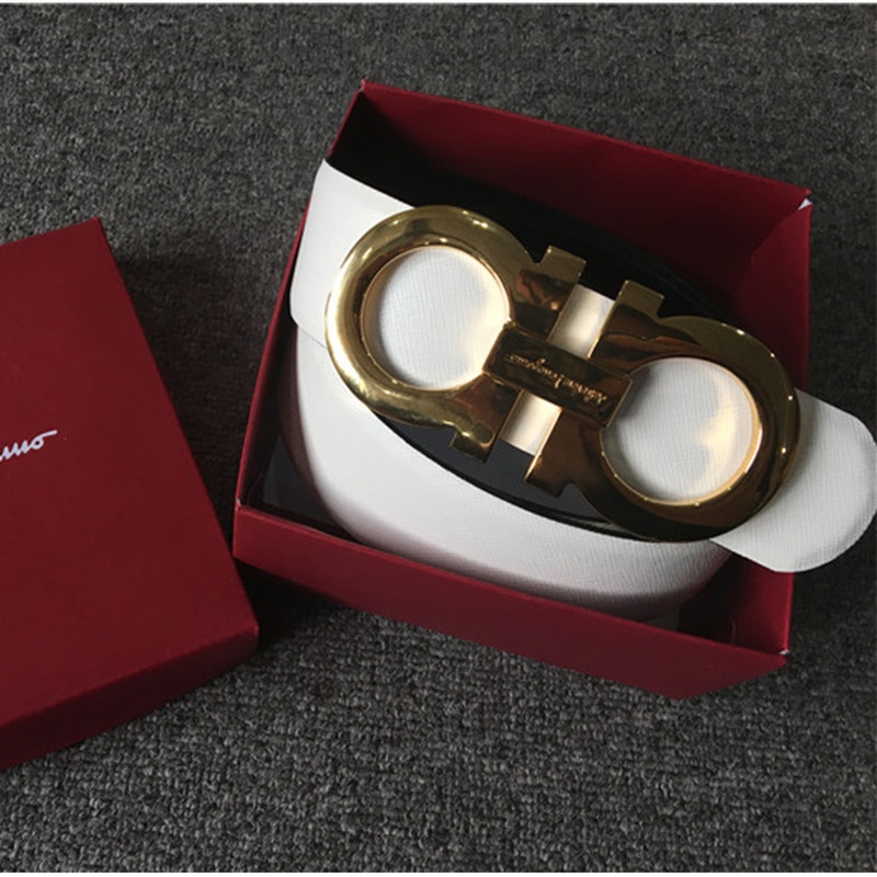 Ferragamo Limited Quality Ferragamo Reversible belt 237601 white featuring oversized double golden Gancio buckle