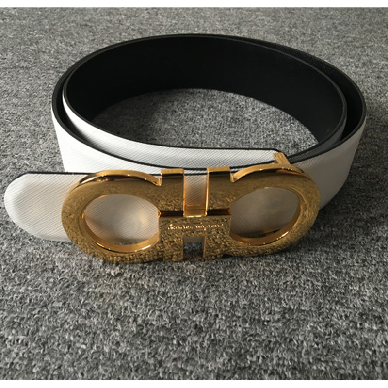 Ferragamo Limited Quality Ferragamo Reversible belt 237601 white featuring oversized double golden Gancio buckle