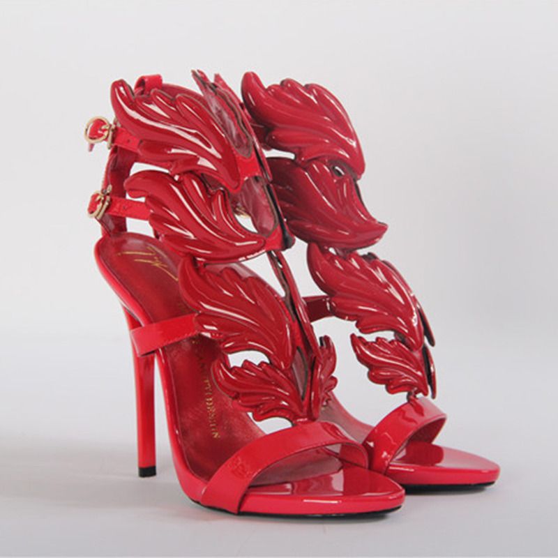 Giuseppe Zanotti Mirrored Red Calfskin Sandal with Cruel Accessory