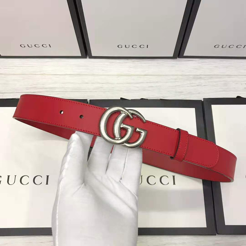 G*u*i red leather belt with double g buckle