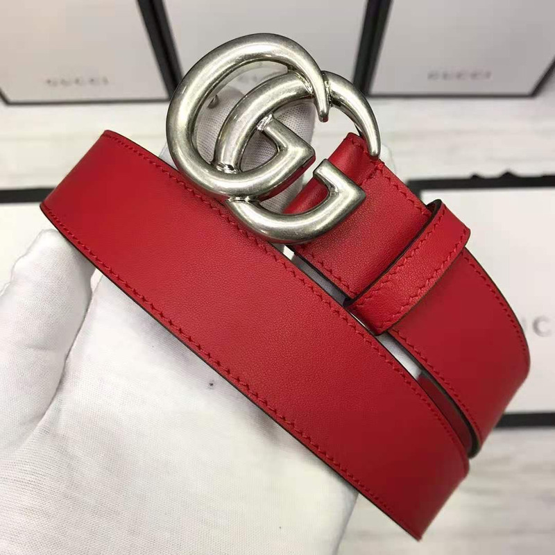 G*u*i red leather belt with double g buckle