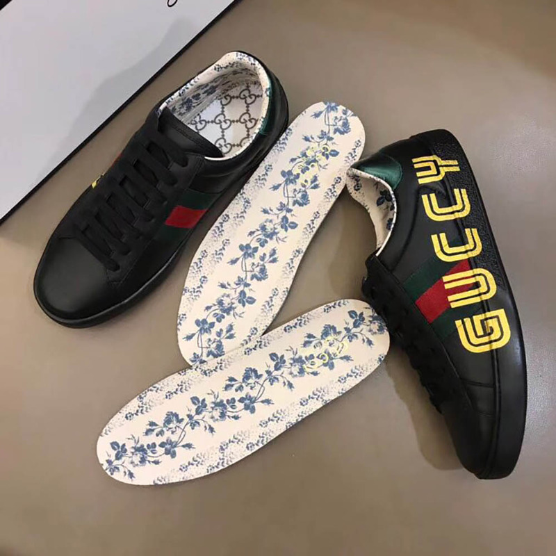 g*u*i ace sneaker with G*u*iy print in black