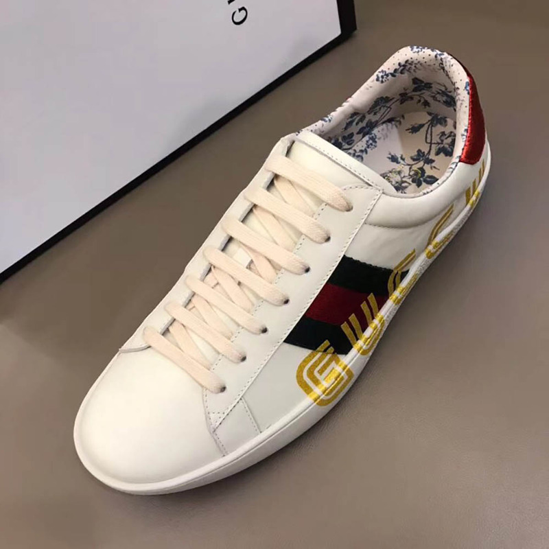 g*u*i ace sneaker with G*u*iy print in white