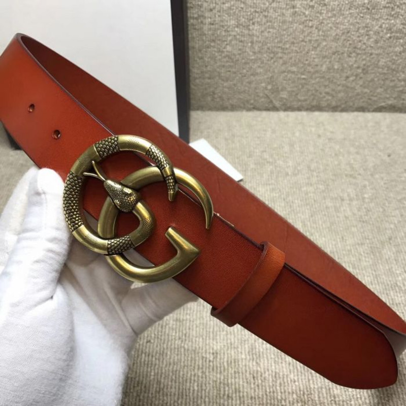 G*u*i leather belt with double g buckle with snake