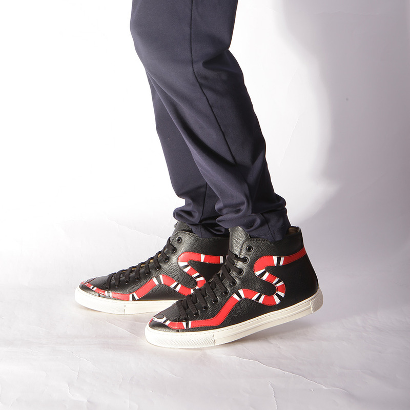 G*u*i leather kingsnake high top sneakers black