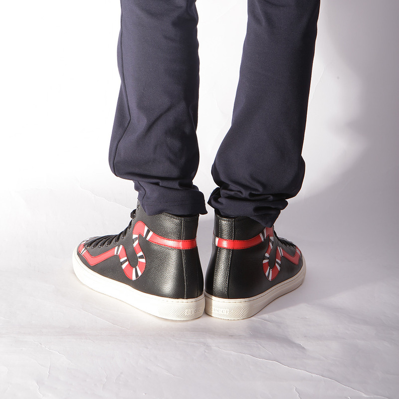 G*u*i leather kingsnake high top sneakers black