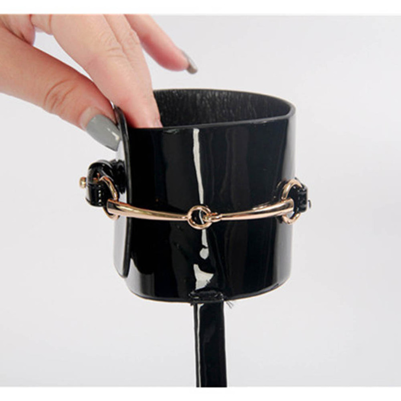 G*u*i ursula patent ankle-wrap cage sandal black