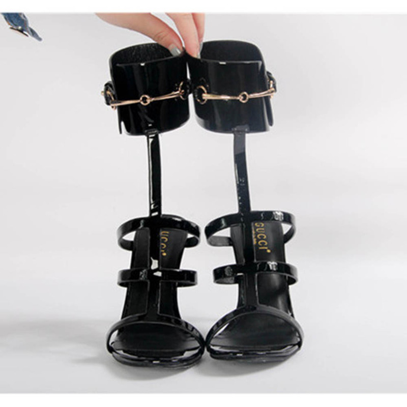 G*u*i ursula patent ankle-wrap cage sandal black