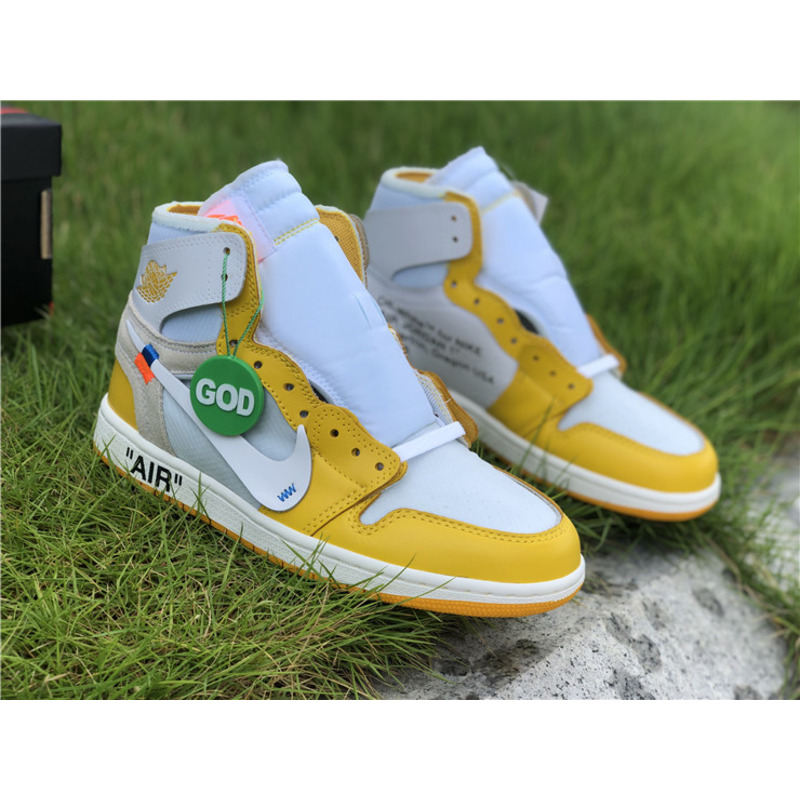 OFF White & NK x Air Jordan 1 GS Yellow 1985 Sneakers Men Women