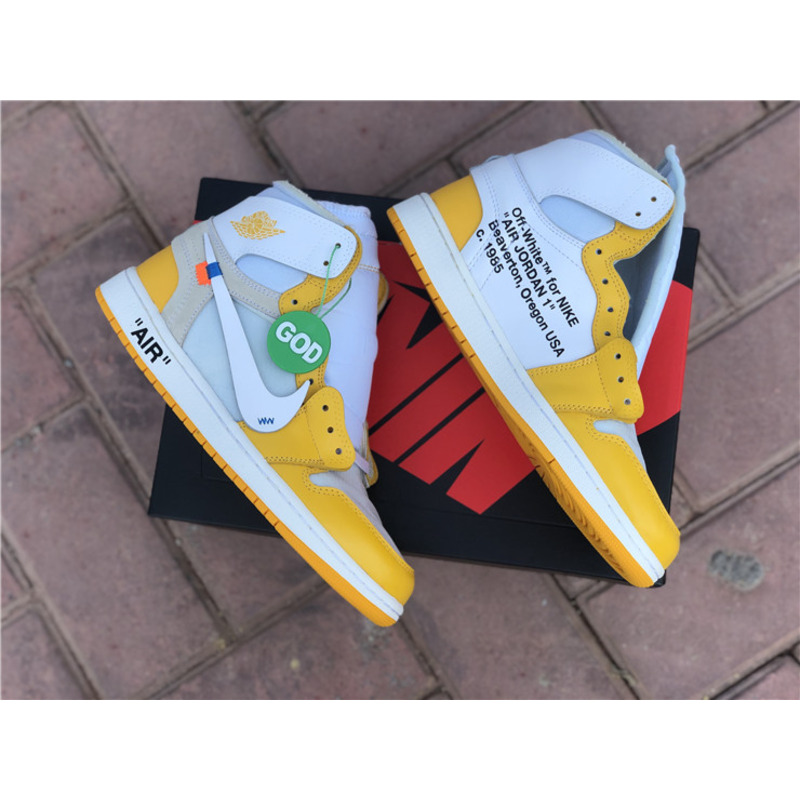 OFF White & NK x Air Jordan 1 GS Yellow 1985 Sneakers Men Women