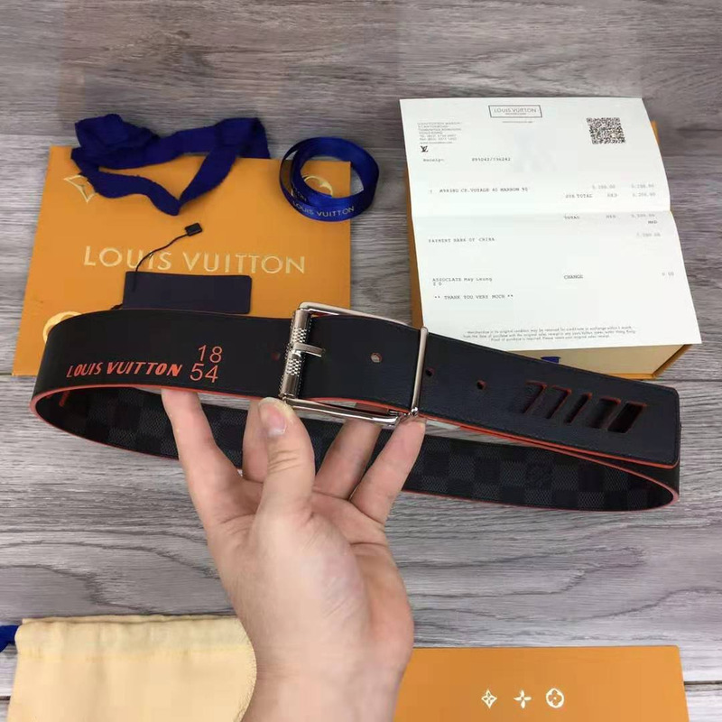 l**is V*t*n damier cobalt race print 40mm reversible belt