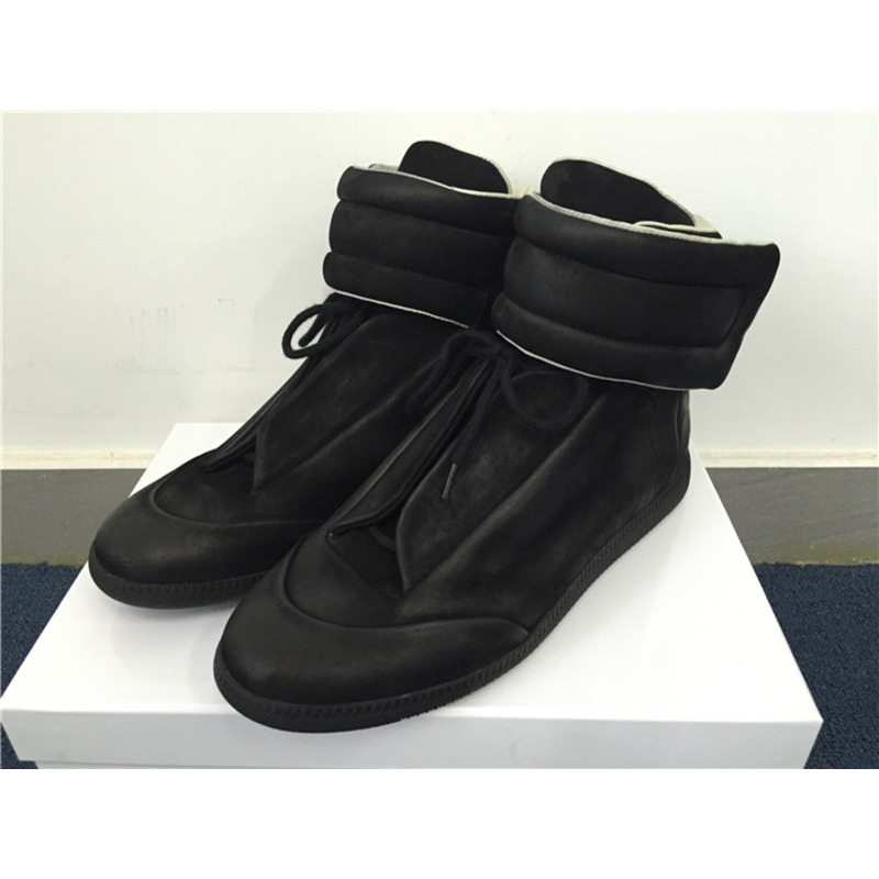 limited version ma*s*n Ma*i*la black suede high-top sneakers with black rubber outsole