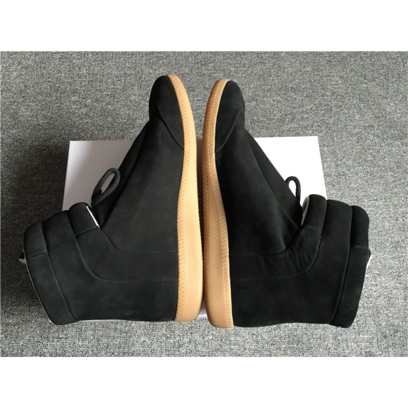 limited version ma*s*n Ma*i*la black suede high-top sneakers with khaki rubber outsole