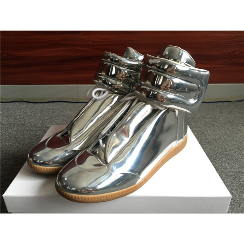 limited version ma*s*n Ma*i*la silver patent leather high-top sneakers