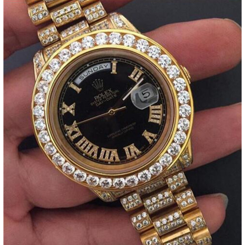 high quality rolex day-date Di*m*nd bezel and black Di*m*nd watch